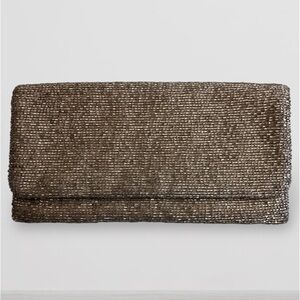 Moyna Metallic Brown Shimmery Beaded Clutch